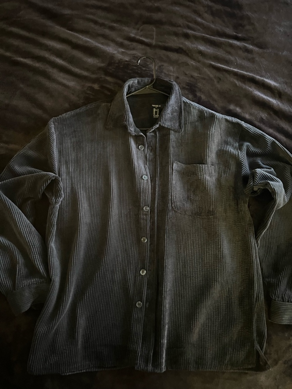 Men's Black Corduroy Button-Up Jacket Shirt
